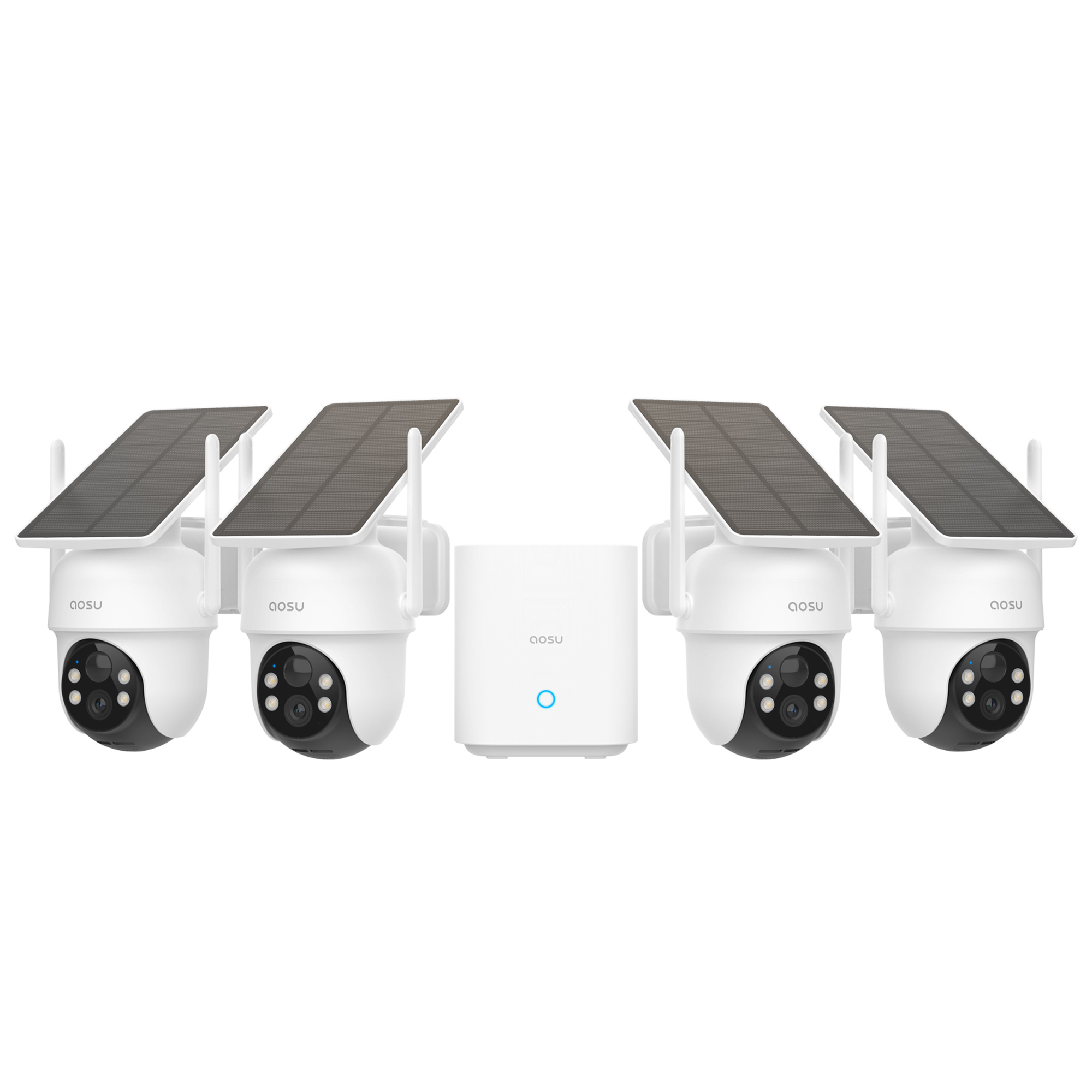 Aosu 2K QHD Dual-Band Wi-Fi Outdoor AI-Smart Solar Security Camera Kit — 4 Cameras, 3.0 MP, Panoramic PTZ, Auto-Tracking, Home Station, Model# C9C-4H